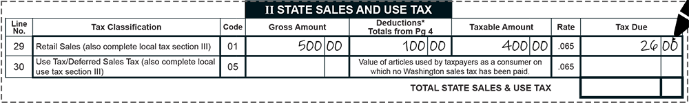 Sample snippet of tax form showing instructions 1 through 4 of step 2: Retail sales, above