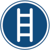 Blue circle behind white icon of a ladder, symbolizing career growth.