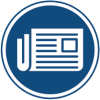 Blue icon with white newspaper