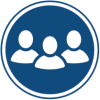 Blue icon with three heads